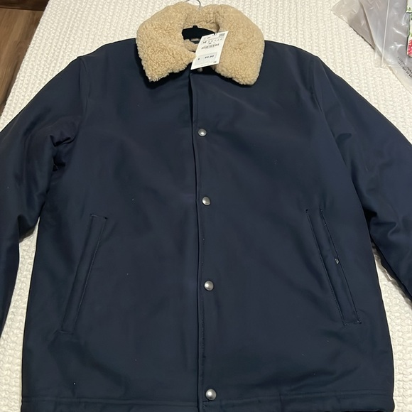 NWT Zara Sherpa lined Navy Jacket - Picture 2 of 5